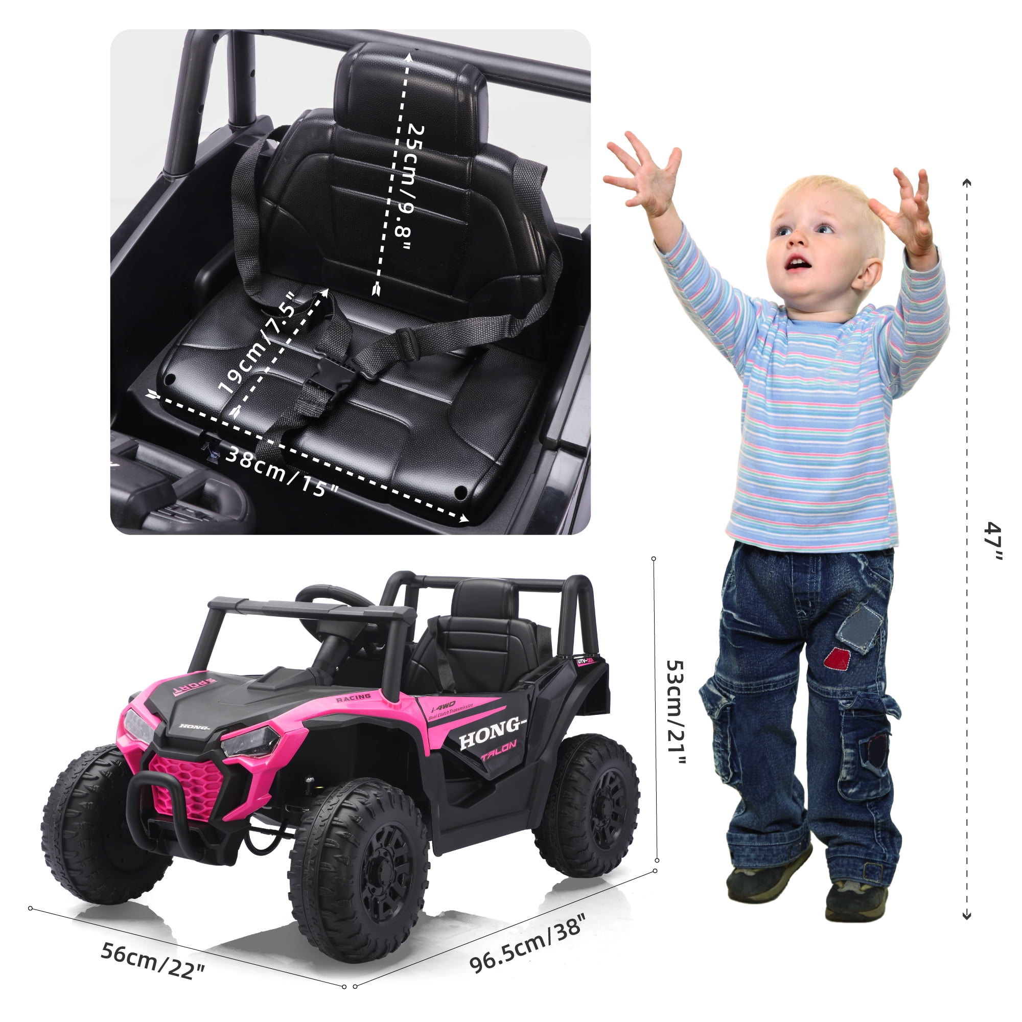 HEIMILI 12V Kids Ride On UTV,Ride on Car Toy w/Remote Control,Electric Off-Road UTV Truck,Remote w/ LED Lights MP&Music Bluetooth USB for Kids,Boys and Girls Aged 3-6 Years (Pink)