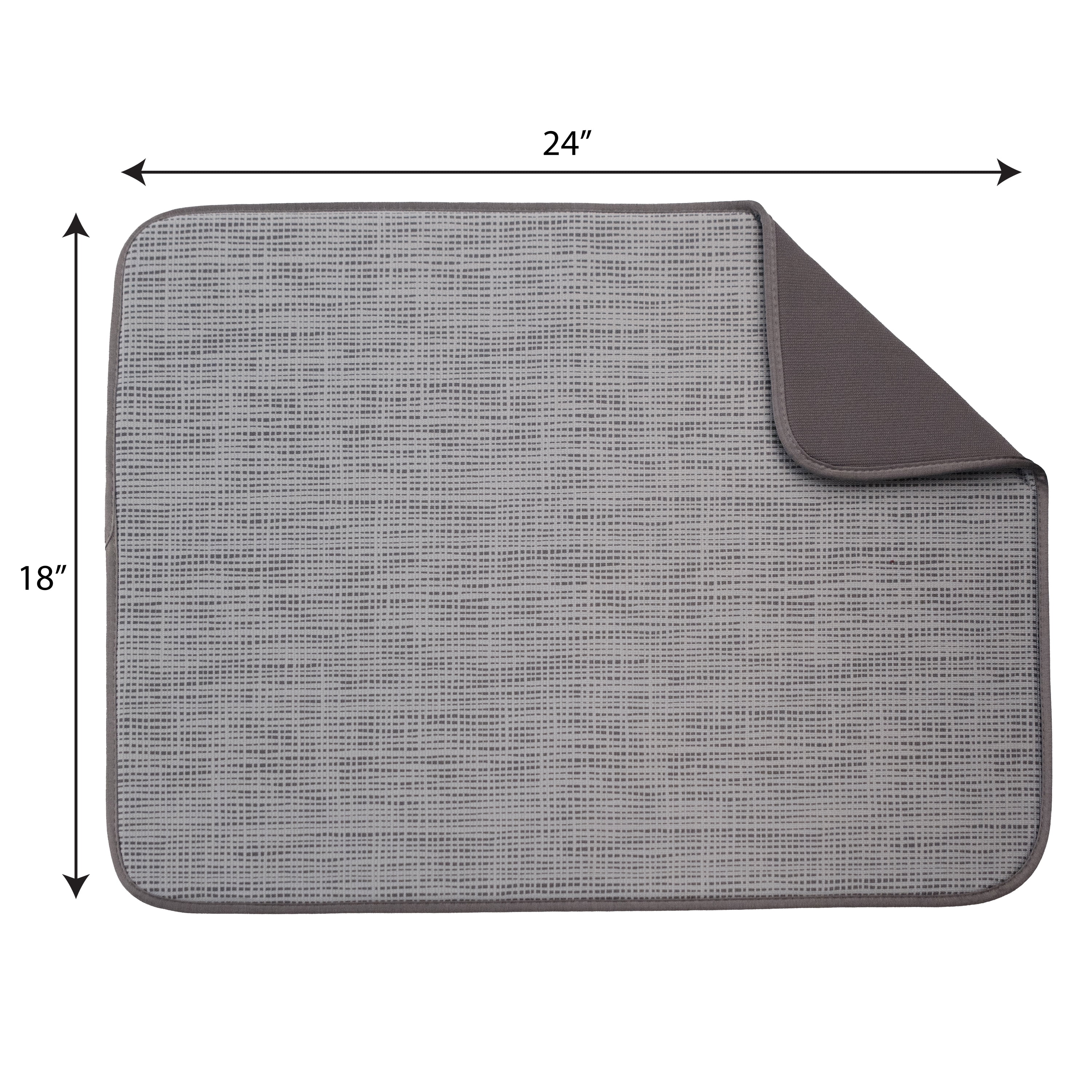 Kitchen Basics Microfiber XL Dish Drying Mat, 18"x24", Gray, Linen Print