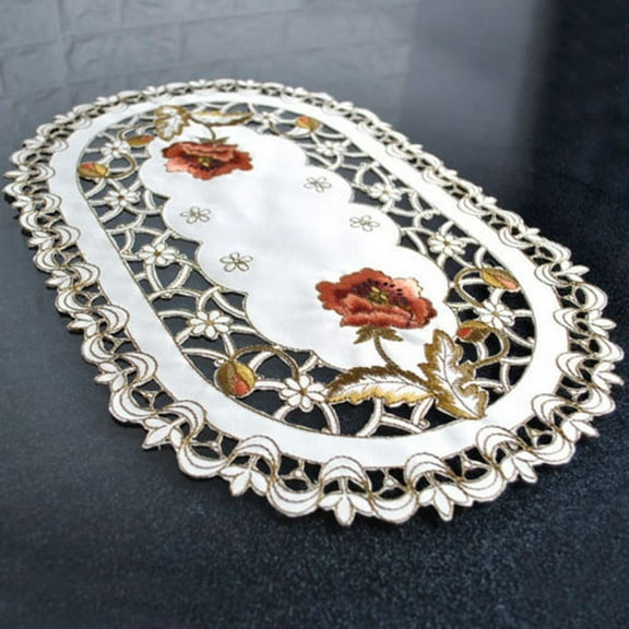1 Pcs 30x45cm Dining Table Place Mat Vintage Embroidered Lace Fabric Placemat Floral Oval Table Cloth Home Tablecloth