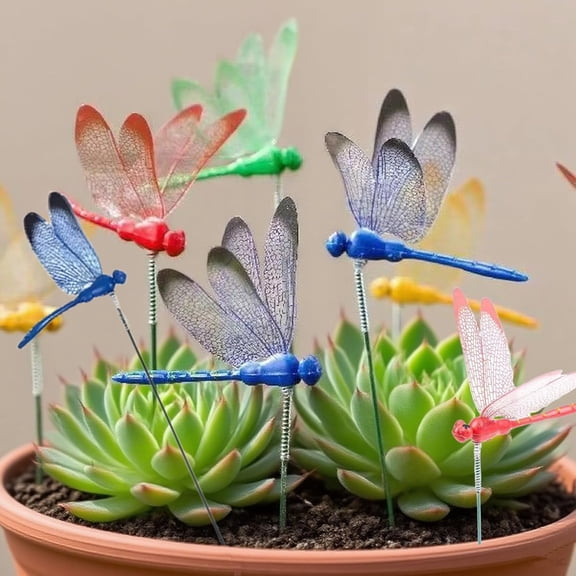 48 Pcs Metal Dragonfly Stakes,3D Dragonfly Garden Stakes Decor,Fly Deterrent,Dragonfly Humming Bird Stakes,Deer and Horse,Bird and Fly Scare Devices for Indoor Outdoor Garden