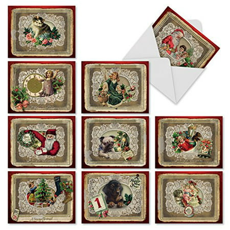 'M1760XB LACY HOLIDAYS' 10 Assorted All Occasions Note Cards Feature Victorian Sentimental Images with Envelopes by The Best Card
