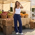 thumbnail image 2 of Stralyhd Womens Wide Leg Sweatpants Relaxed Fit Drawstring High Waisted Lounge Travel Pants Dressy Casual Fall Fashion Outfits with Pockets Navy M, 2 of 5