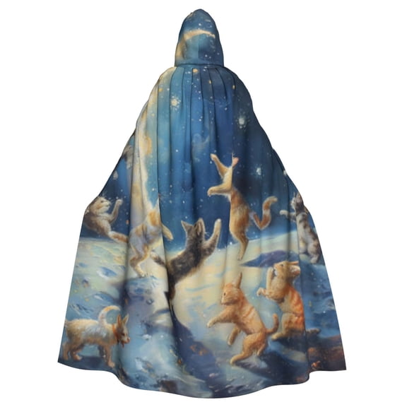 Unisex Hooded Cloak Adult Lightweight Overcoat Fantasy Cats Moon And Stars Painting Cloak for Halloween Cosplay Costumes