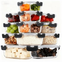 12pcs Set Glass Food Storage Containers with Lids, Airtight Lunch Containers, Exclusive of BPA & Leak Proof, for Microwave, Kitchen Storage, Freezer, Black