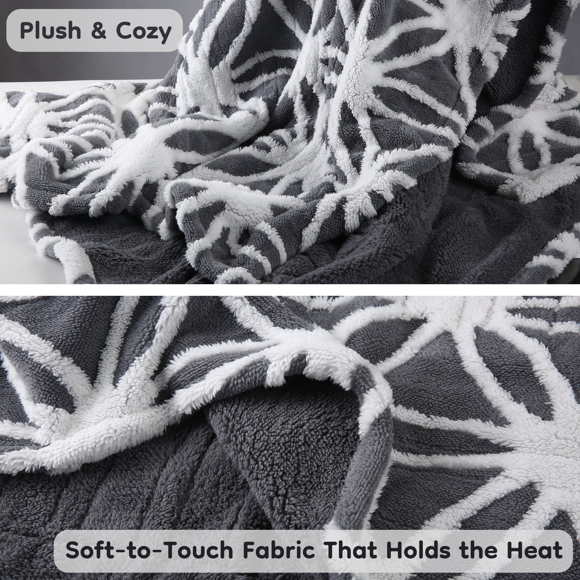 SUNNY HEAT Electric Heated Blanket 5 Heating Levels & 3 H Auto Shut Off, Warm Sherpa & Breathable, 50x60 Inch, Gray