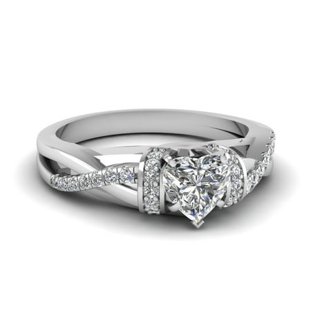 Twist Pave Set Diamond Engagement Ring With 0.60 Carat Heart Shaped In 14K White Gold GIA Certified