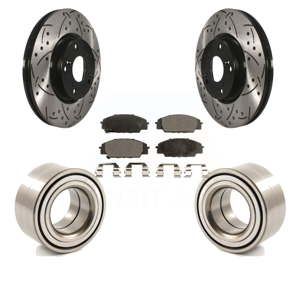 Front Wheel Bearing With Coated Drilled Slotted Disc Brake Rotors And