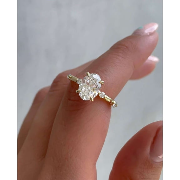 vylahjewellery Women’s Oval Cut Moissanite Diamond Anniversary Ring 10K Yellow Gold Vermeil Wedding Bridal Ring Classic Solitaire Hidden Halo Promise Ring for Girlfriend
