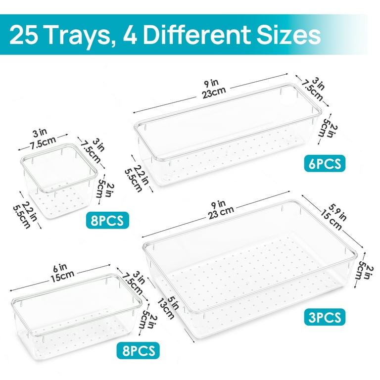 Criusia 6 Pack Large Size Clear Plastic Drawer Organizers, Versatile  Acrylic Kitchen Stackable Bathroom Drawer Organizer Trays, Storage Bins for