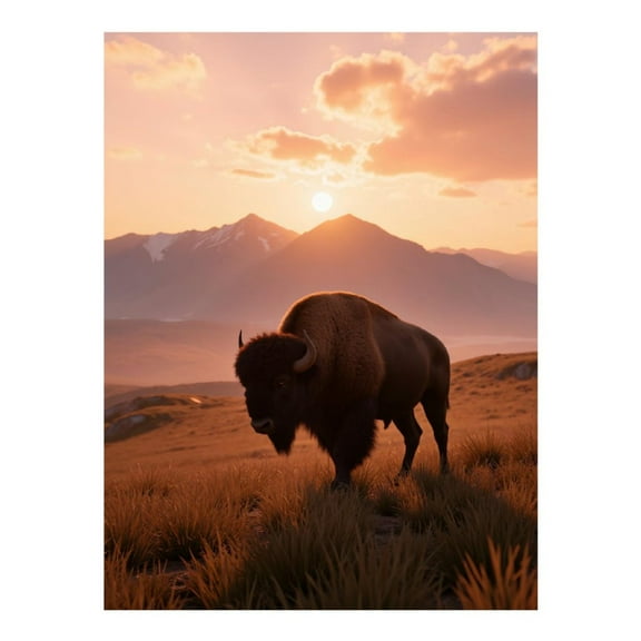 Diamond Art Kits for Adults - Bison Sunset Mountain Landscape 5d Diamond Painting for Adults, Diamond Art for Adults Beginners, Frameless Diamond Painting Kits for Adults for Home Wall Decor