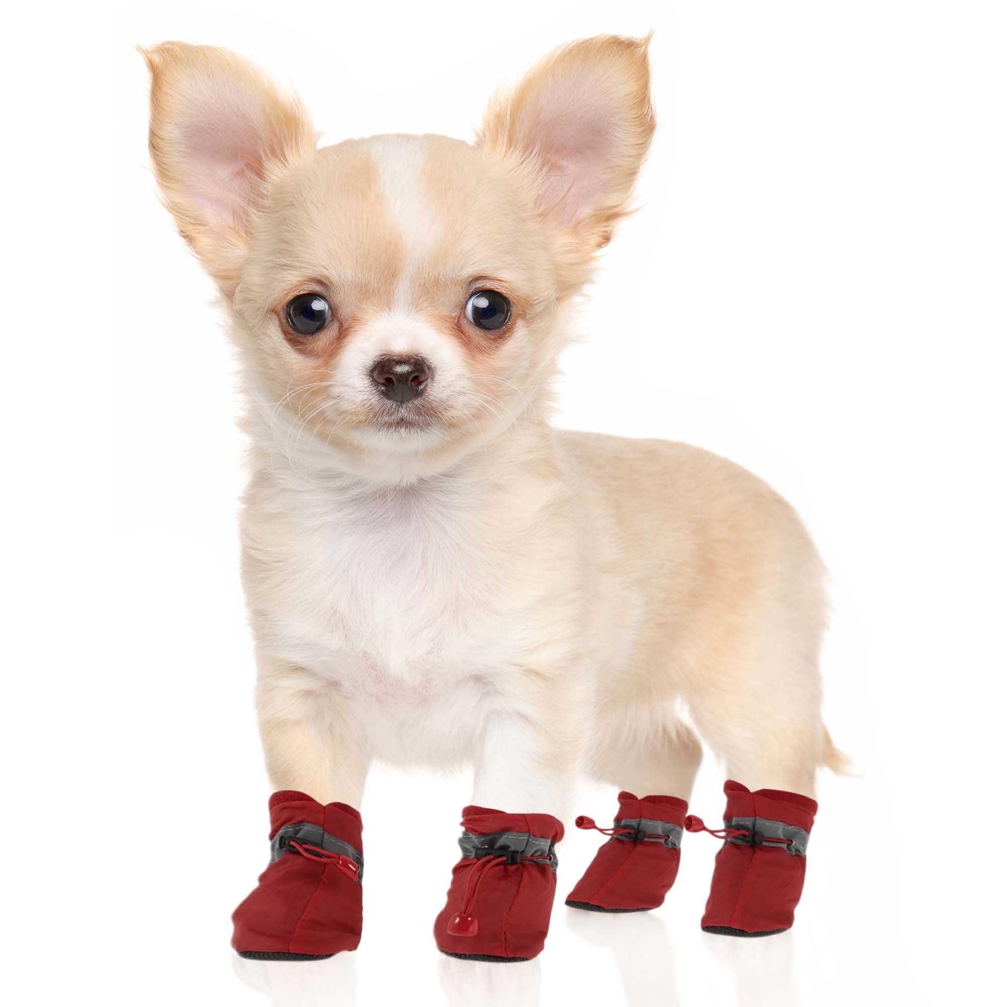 Unique Bargains Pack of 4 Waterproof Dog Shoes with Adjustable Straps Red L