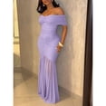 thumbnail image 3 of Mauve Purple Foldover Off Shoulder Ruched Cinched Waist Mermaid Evening Dress Slim Fit Party Gown, 3 of 8