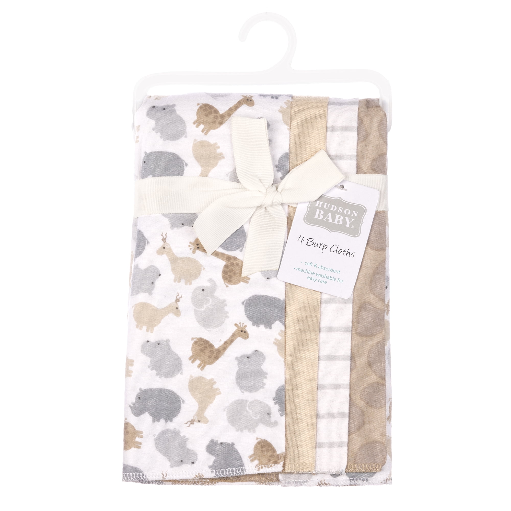 Hudson Baby Infant Cotton Polyester Flannel Burp Cloths 4-Pack, Safari Friends, One Size