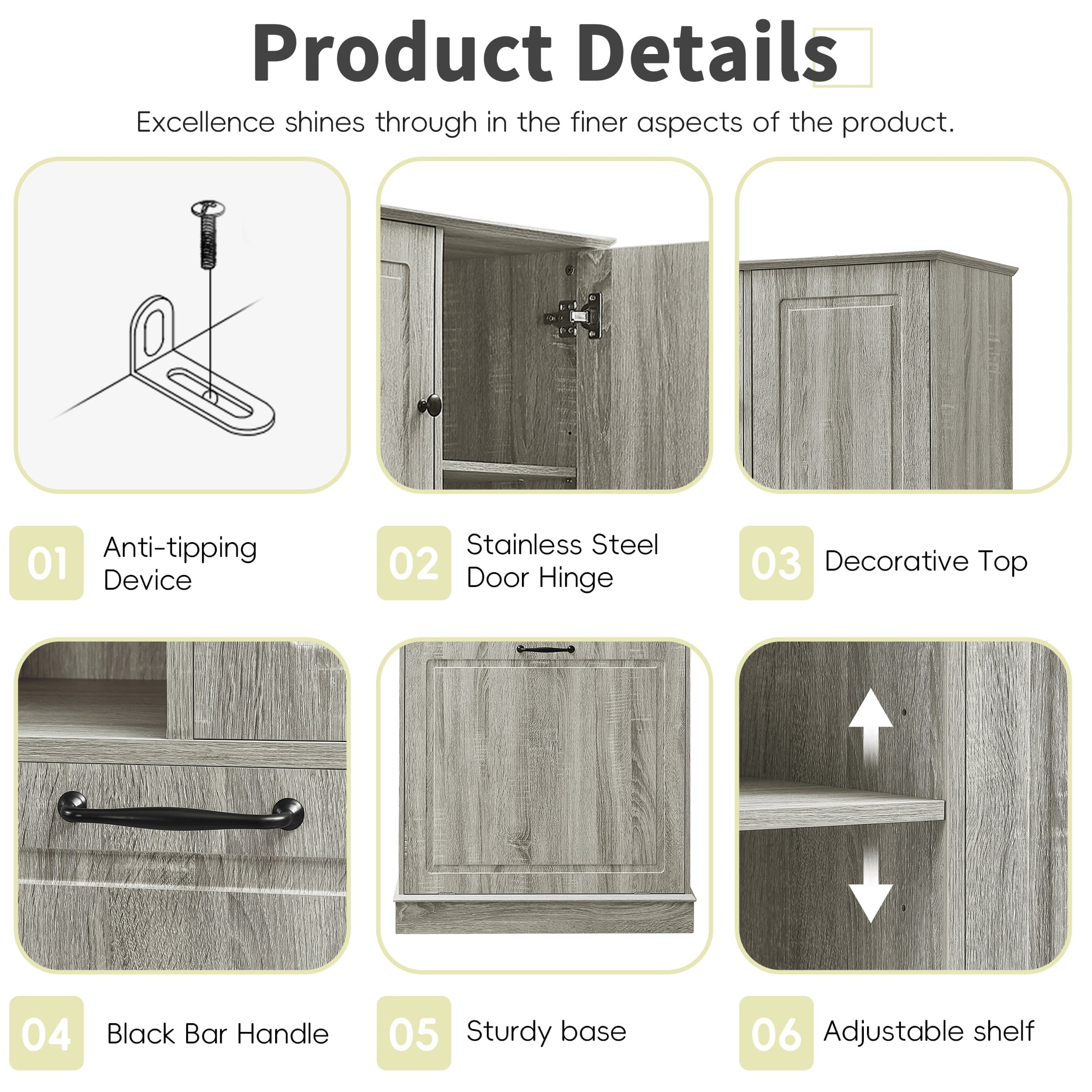 Euroco Tall Storage Cabinet with Adjustable Shelves, Large Flip-Out Basket & Enclosed Cabinets – Perfect for Bathroom, Living Room, or Office, MDF Material with Aluminum Alloy Handles