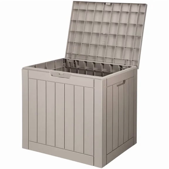 Outdoor Storage Box, 31 Gallon Resin Deck Box, Backyard Outside Toy and Towel Storage Cabinet Waterproof, for Patio Furniture Cushions, Garden Tools, Pool Supplies & Package Delivery (Grey)