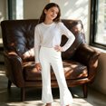 thumbnail image 2 of Girls Solid Color Stretchy Elastic Waist 7/8 Flare Pants with Ruffle Hem for Daily Wear 5-16 Years, 2 of 5