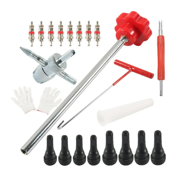 Dickly Quick Change Tire Valve Tool Kit Directly Replace for Car ATV Motorbike Red 22 Pieces