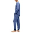 thumbnail image 4 of Dwelliawo Mens Soft Henley Pajamas Set Two Pieces Neck Long Sleeve T-Shirt and Pants with Pockets Pjs Set Lounge Comfy Loose Fit 2025 Fall Fashion Solid Color Loungewear Navy S, 4 of 9