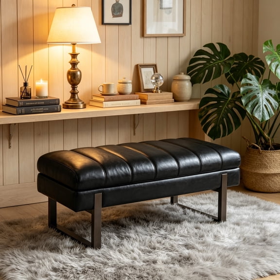 Dining Table Bench with Storage, Faux Leather Long Bench for Kitchen, 52” Breakfast Nook for 2-3 Persons Extra Seating, End of Bed Entryway Storage Bench, Black