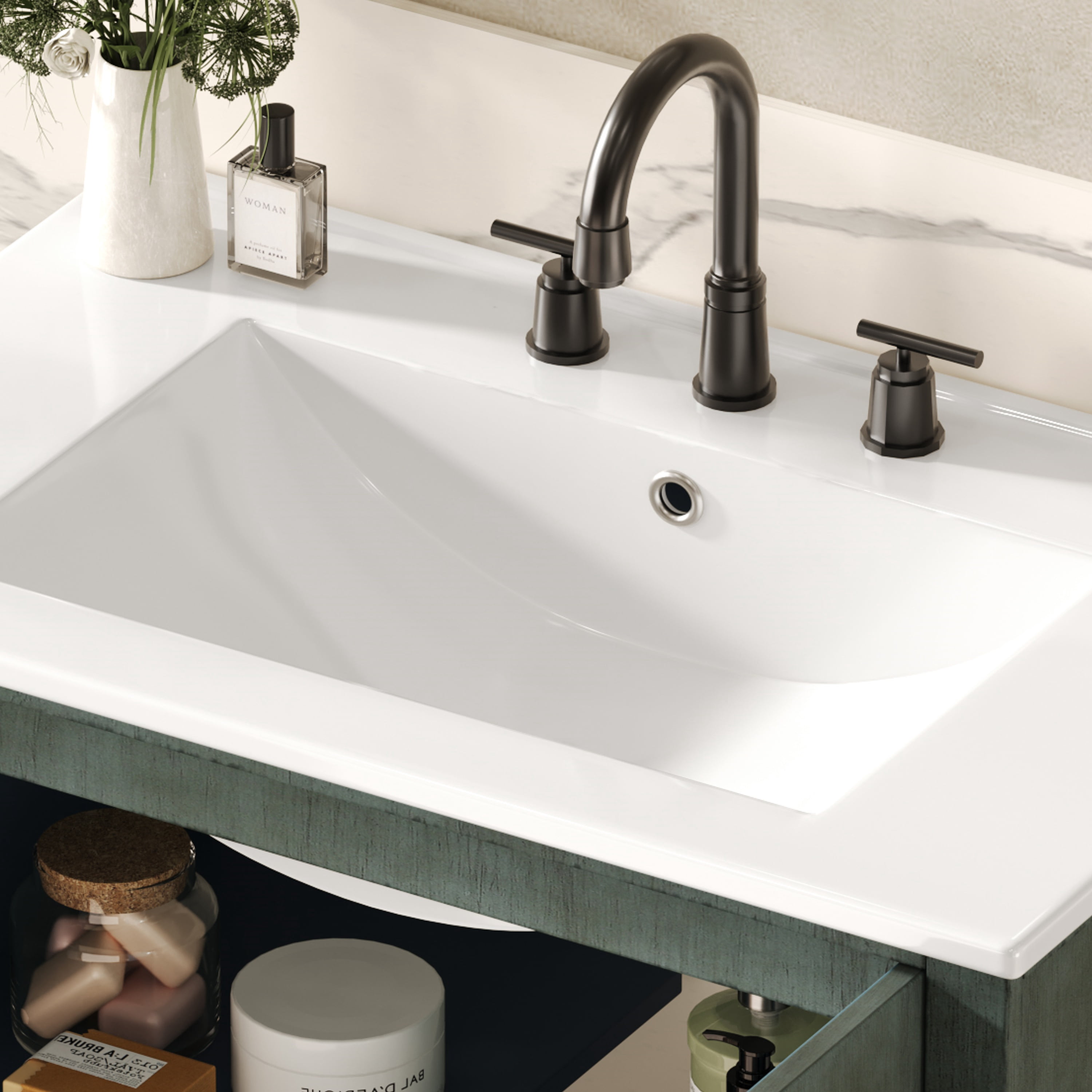 Euroco 30" Vintage Bathroom Vanity in Antique Blue is the perfect blend of timeless elegance and modern functionality
