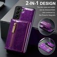 thumbnail image 2 of Nalacover Zipper Wallet Case for Samsung Galaxy S22 Plus with Card Slots Holder Magnetic Kickstand, 2 in 1 Design Luxury Shining PU Leather Shockproof Anti-Scratch Cover for Galaxy S22 Plus,Darkpurple, 2 of 11