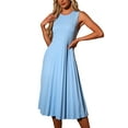 thumbnail image 1 of Vestido midi elegante de punto sin mangas con pliegues y dobladillo con volantes para mujer, cuello redondo, talla XL, azul claro, 1 of 6