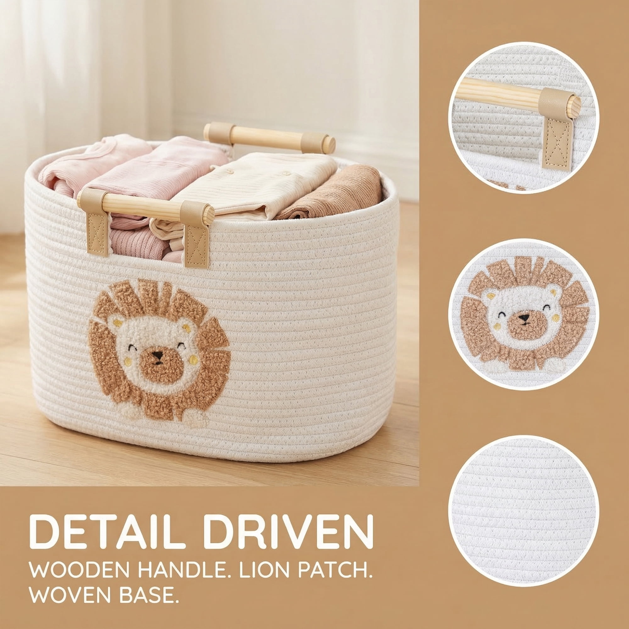 Unique Bargains Easy Shaping Woven Shelf Closet Storage Bin Lion 15*9.4*7.9in