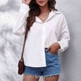 thumbnail image 3 of Women Multiple Sizes Sexy Flowy Nature Solid Color Long Sleeve 100%Polyester Blouse(White,S), 3 of 5