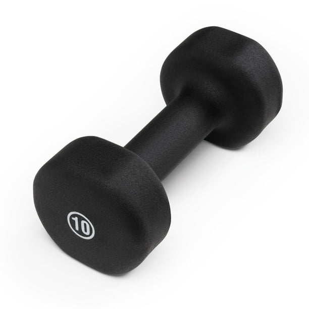 Mancuerna de neopreno, una sola pieza, 10 libras, color negro medianoche