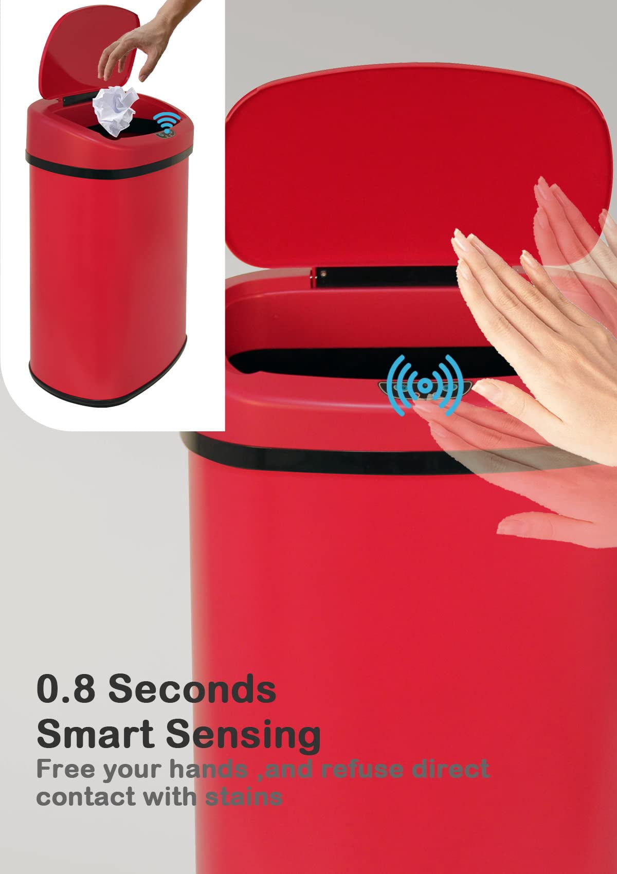 13 Gallon Kitchen Garbage Can Automatic Trash Can 13 Gallon Stainless Steel Trash Can Touch Free Bathroom Trash Can with Lid for Bathroom, Kitchen, Office