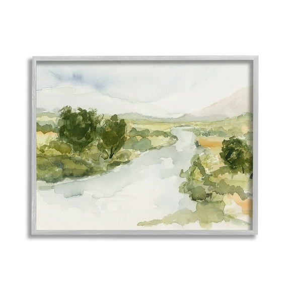 Stupell Industries Natural Flowing Stream Landscape Painting Gray Framed Art Print Wall Art, 30 x 24