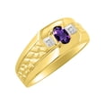 thumbnail image 4 of RYLOS Men's Rings 14K Yellow Gold Classic Nugget 6X4MM Oval Gemstone & Diamond Ring Amethyst February Birthstone Rings Size 12, 4 of 7