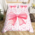 thumbnail image 3 of Cute Princess Comforter Cover Kawaii Bowknot Bedding Set King Teen Women,Fantasy Pink White Flower Plant Duvet Cover Watercolor Bow Bed Set Room Decor Zipper 3 Pcs, 3 of 5