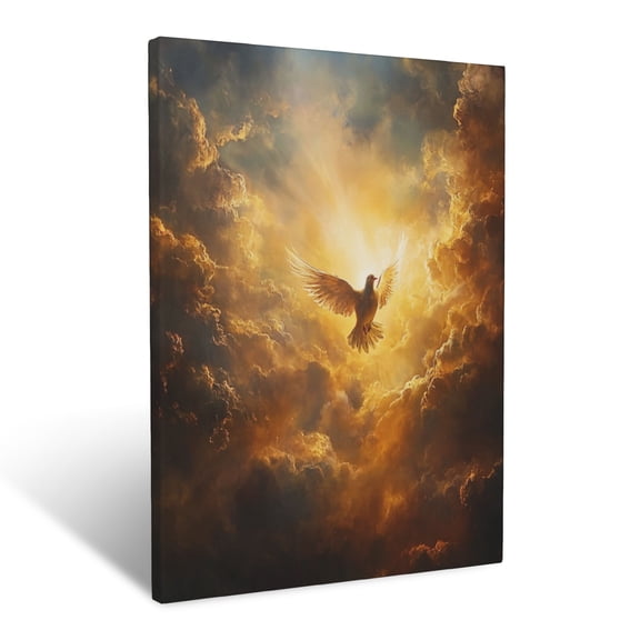 CozyNet A Radiant Dove Descending From Heaven, Glowing Softly Amidst Golden Clouds And Divine Light Wall Art Prints With Frame Canvas Perfect for Living Room & Bedroom, Wall Decor 12"x16"