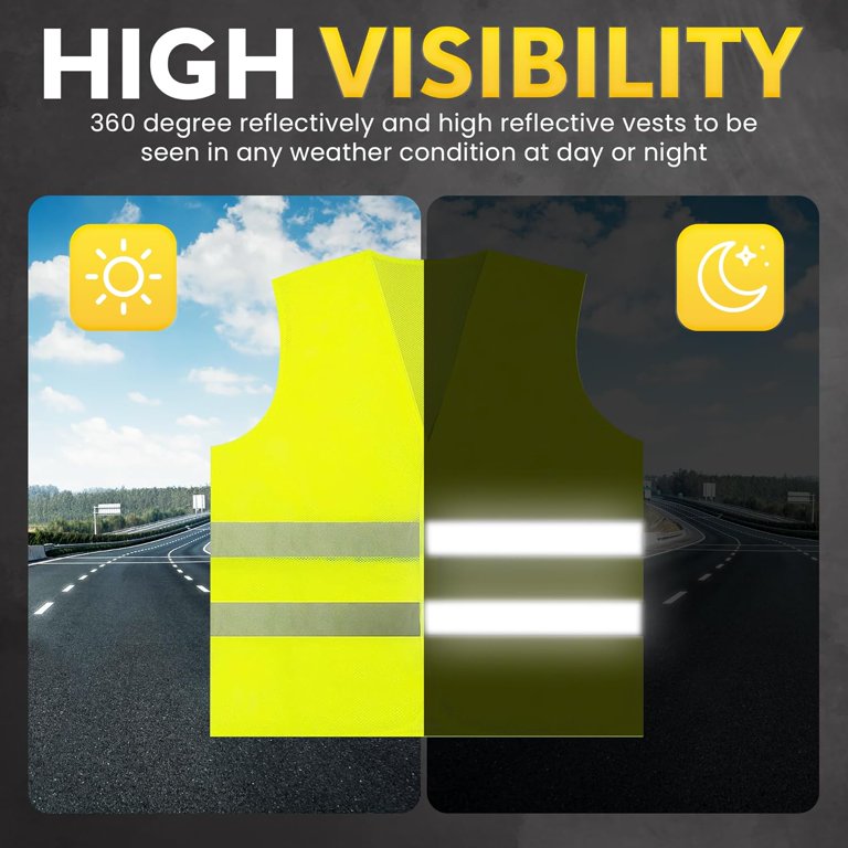 Boolavard Hi Vis Safety Vest - Yellow Reflective High Visibility, Hi Vis Silver Strip, Men Women, Work, Cycling, Runner, Surveyor, Volunteer, Crossing Guard, Road, Construction, Neon