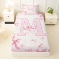 thumbnail image 3 of Manfei Girls Shabby Chic Bow Tie Letter Monogrammed M Twin Sheet Sets 3pcs,Kids Teens Romantic Princess Style Initial Bedding,Luxury Bedroom Decor, 3 of 5