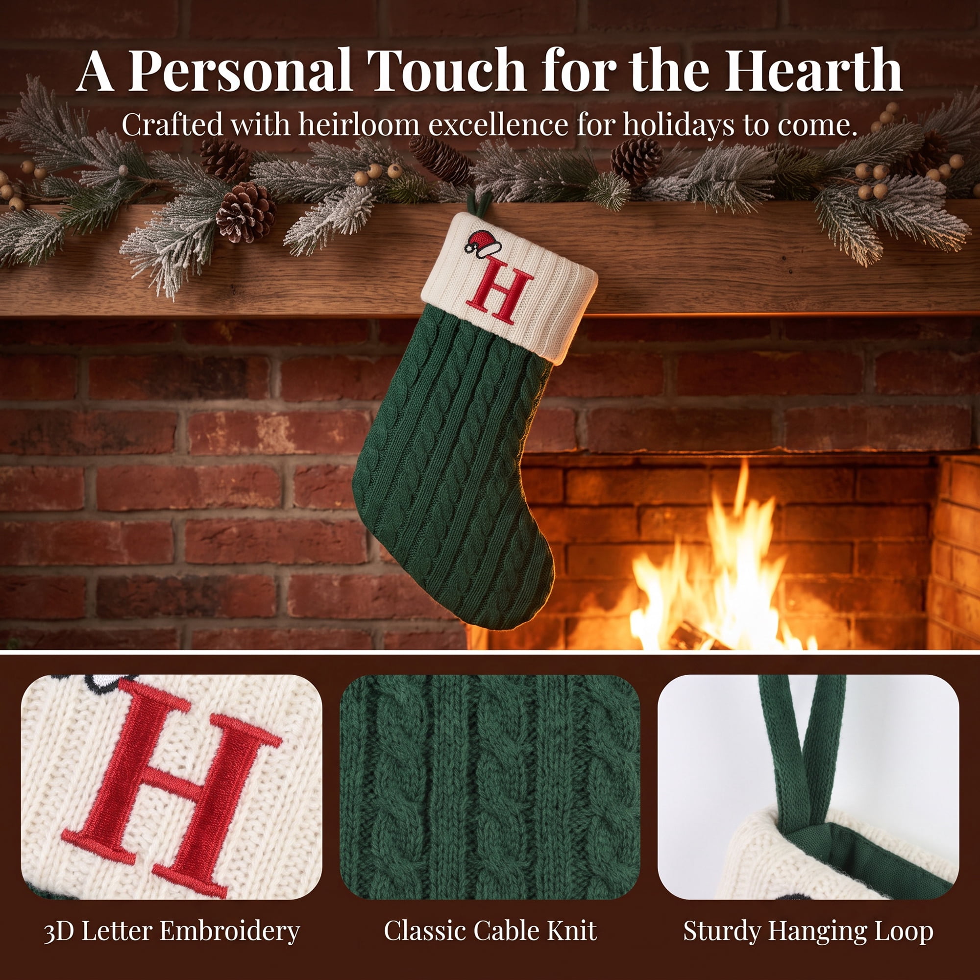 Unique Bargains Christmas Luxury Grand Hearth Accent Stocking Green Letter H 8"