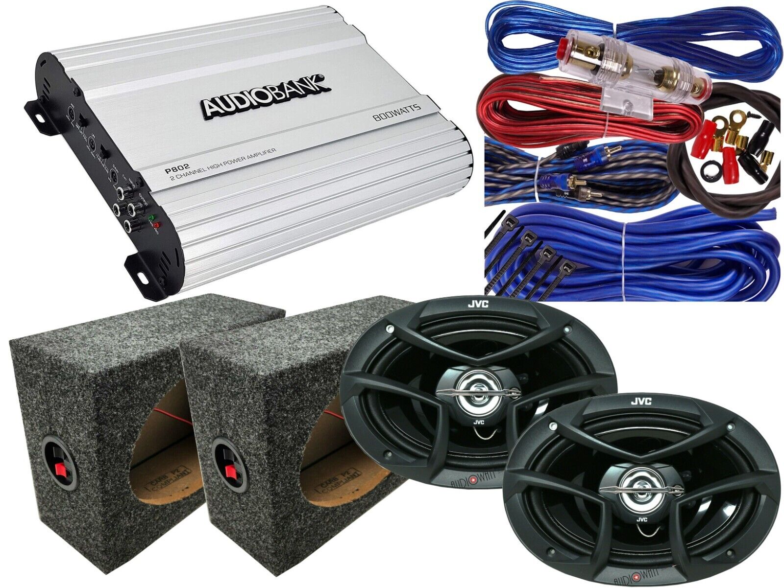JVC CSJ6930 6x9" 800W Speakers + 800W Amplifier + 2x 6x9" Speaker Box