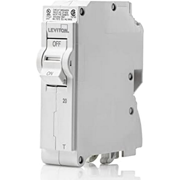 Leviton LB120-T 20A 1-Pole Plug-On Standard Branch Circuit Breaker, Thermal Magnetic, 120 VAC, White