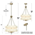 thumbnail image 3 of Malury Mid-century Modern 4-Light Brass Gold Drum Chandelier Fabric Shaded Foyer Pendant Lights - D17" x H30", 3 of 5