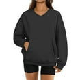 thumbnail image 2 of Women's V-Neck Sweatshirt with Pockets, Womens V Neck Sweatshirts No Hood Lightweight Casual Soft Fashion Black XL, 2 of 7