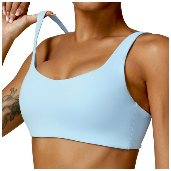 Fgnfyis Backless Sports Bra Women's One Shoulder Sexy Padded Bustier Push up Gym Tops Straps Yoga Bra Workout Bra Fitness Bralette Women Bras Sky Blue L