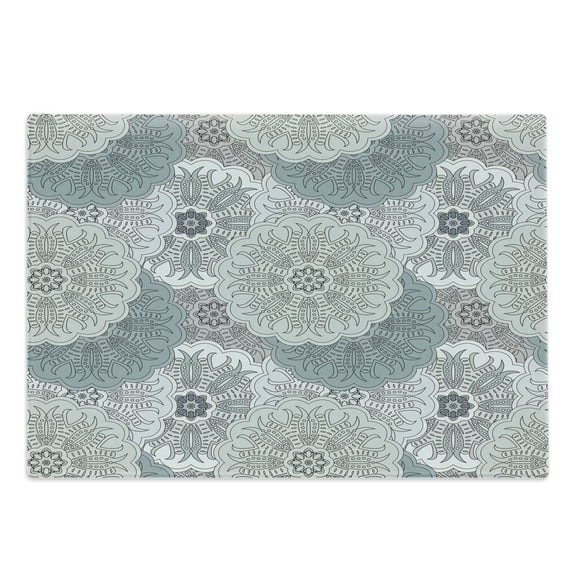 Grey Cutting Board, Tile Art Mandala with Oriental Touch of the Eastern Style Motif Illustration, Decorative Tempered Glass Cutting and Serving Board, Large Size, Blue, by Ambesonne