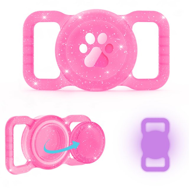 Compatible Con El Soporte Para Collar De Perro Airtag Que Brilla En La Oscuridad Y Con Purpurina Brillante. Funda Protectora De Silicona Impermeable Para Mejorar La Visibilidad Al Caminar De Noche Y L