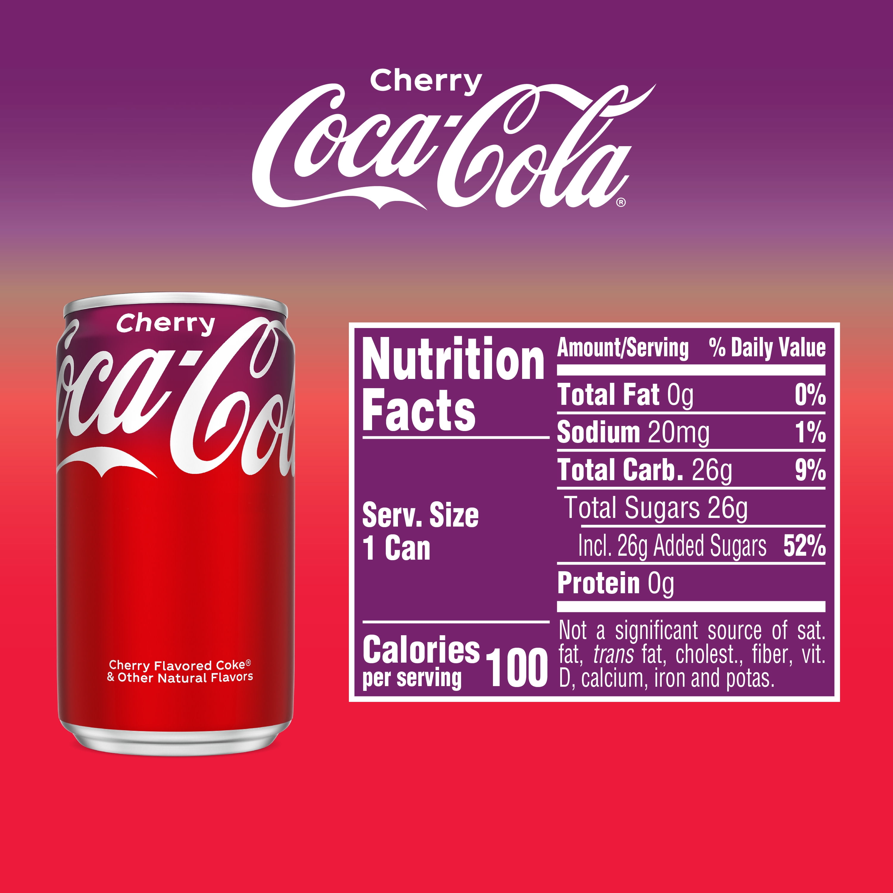 Coca Cola Cherry Flavored Mini Cans 6 Pack 100 Calories 7.5 fl oz 222 mL