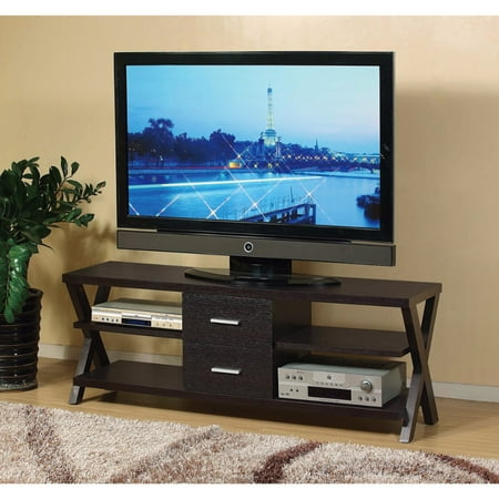 TV Stand With Metal Glide Drawers and Cross Base, Brown