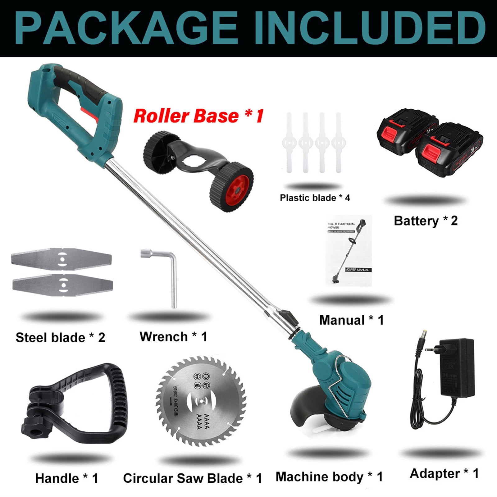 24V 1880W 3 IN 1 Electric Lawn Mower 13000Rpm Cordless Grass Trimmer Length Adjustable Cutter For 18V Battery ,Efficient Cutting