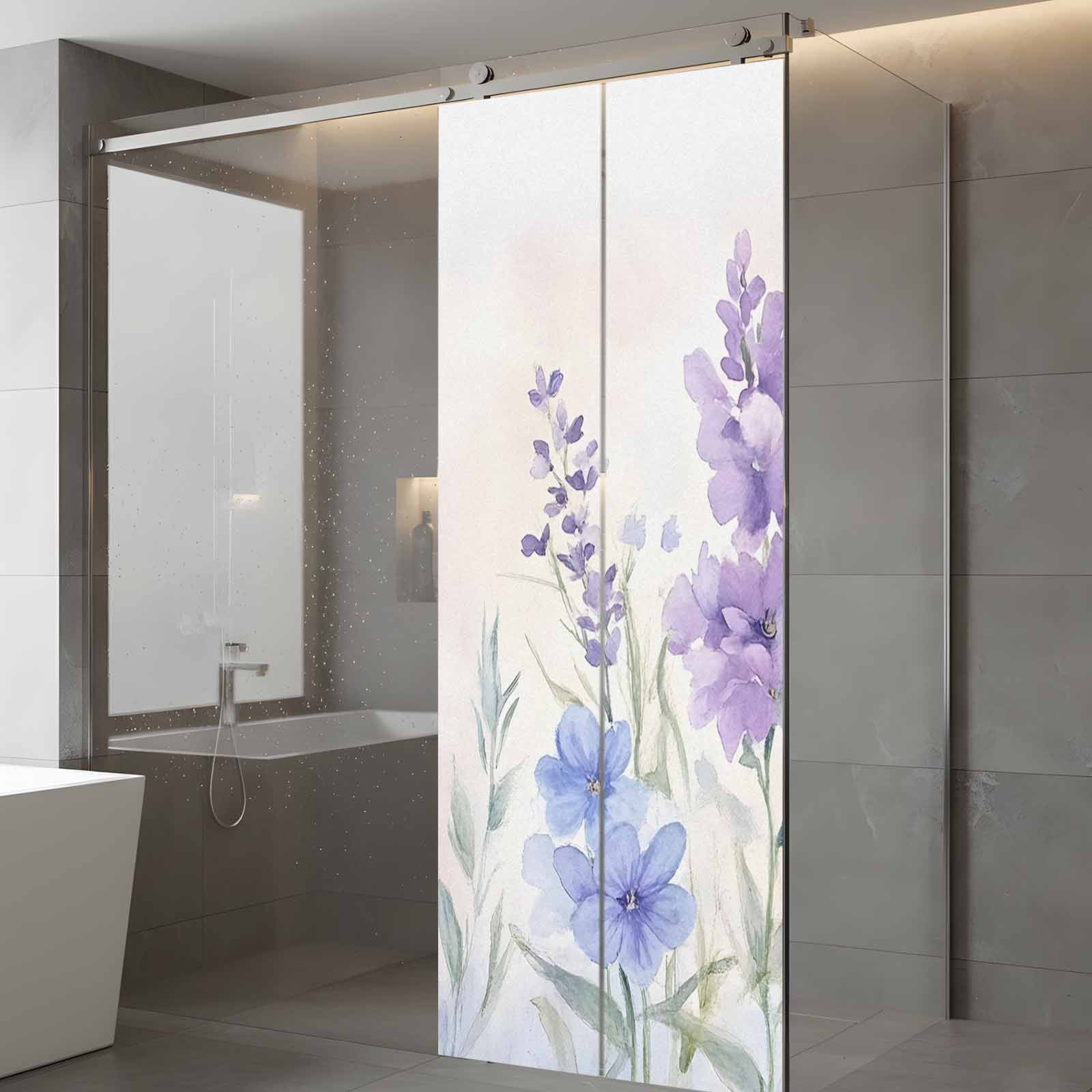 Lavender Spring Window Privacy Film, Farmhouse Pastoral Pastel Flowers Static Cling UV Sun Blocking Tint Film Heat Control Windows Films for Bedroom Bathroom, Window Stickers 23.6"x59"