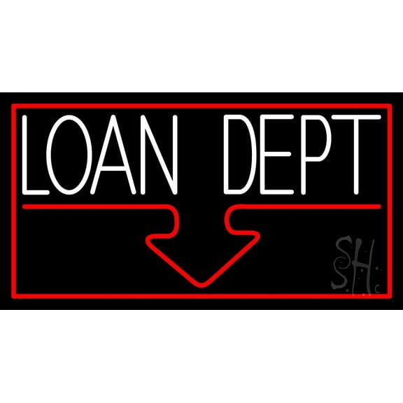 Loan Dept With Red Border LED Neon Sign 13 x 24 - inches, Black Square Cut Acrylic Backing, with Dimmer - Bright and Premium built indoor LED Neon Sign for Defence Force.