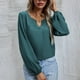 thumbnail image 5 of Camiseta con cuello en V para mujer, manga larga abombada, transpirable, Color puro, holgada, informal, camiseta verde XL Sailing, 5 of 10